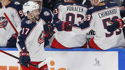 Justin Danforth celebrates a goal