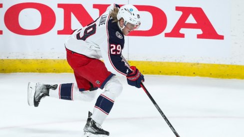 Columbus Blue Jackets left wing Patrik Laine (29) skates with the puck against the Minnesota Wild in overtime at Xcel Energy Center.