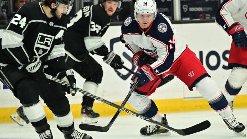 Gustav Nyquist skates against the Los Angeles Kings