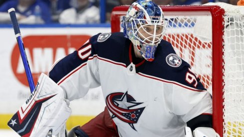 After missing the season opener against Carolina as a result of an illness, Elvis Merzlikins is scheduled to be between the pipes for Friday's home opener against the Tampa Bay Lightning.