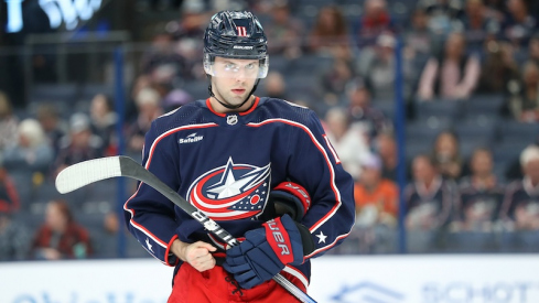 Columbus Blue Jackets' Adam Fantilli during the first period against the Anaheim Ducks at Nationwide Arena.