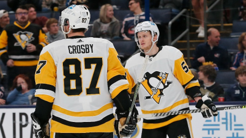 Pittsburgh Penguins center Jake Guentzel (59) celebrates his goal against the Columbus Blue Jackets during the third period at Nationwide Arena.