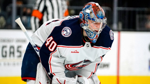 Columbus Blue Jackets goaltender Daniil Tarasov (40) plays during the second period against the Vegas Golden Knights at T-Mobile Arena.