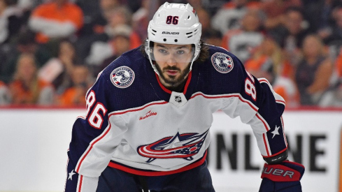 Columbus Blue Jackets right wing Kirill Marchenko (86) against the Philadelphia Flyers at Wells Fargo Center.