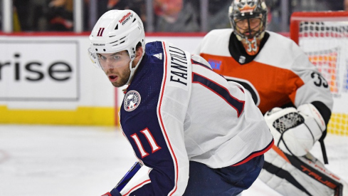 Columbus Blue Jackets center Adam Fantilli (11) against the Philadelphia Flyers at Wells Fargo Center.