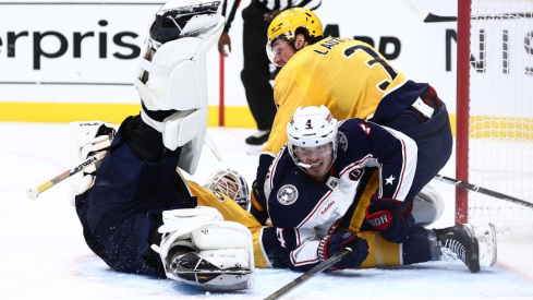 The Columbus Blue Jackets jumped out to a 2-0 lead Saturday night in Nashville but walked away with just one point in a 4-3 overtime loss to the Predators.