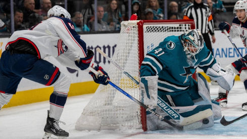 The Columbus Blue Jackets got in excess of 50 shots on goal Tuesday night but fell in overtime to the San Jose Sharks.