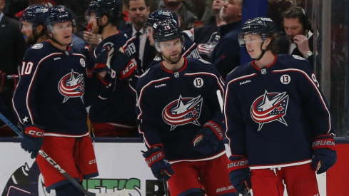 Zach Werenski kept his historic point streak going in a big way and Kent Johnson added a pair of goals in a dominant, 5-1 win by the Blue Jackets on Saturday night over the Blackhawks.