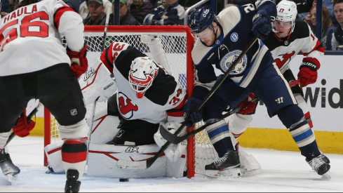 Mathieu Olivier scored to end a long CBJ scoring drought, but Columbus falls 2-1 to the New Jersey Devils on Monday night for their fourth consecutive loss.