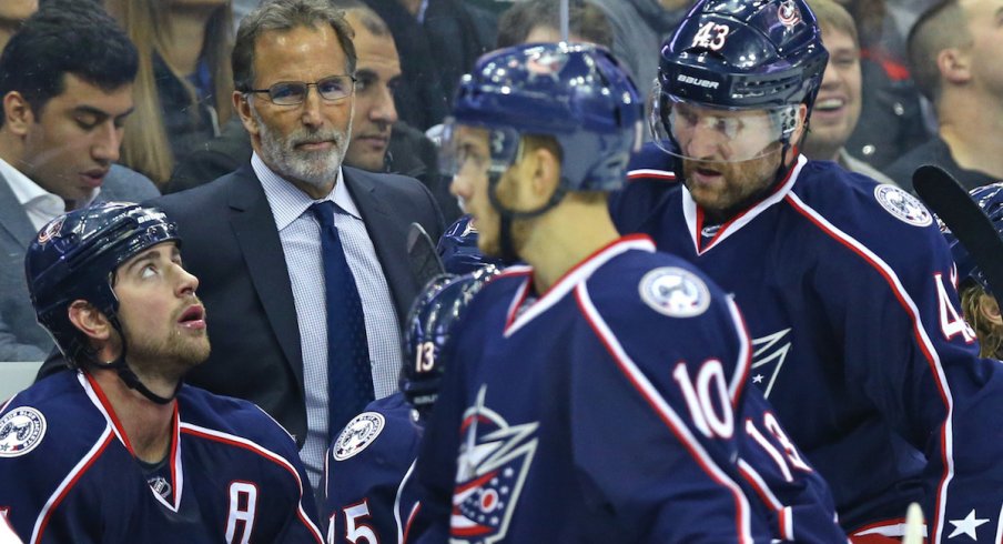 Blue Jackets head coach John Tortorella looks on during a stop in play in the second at Nationwide Arena.