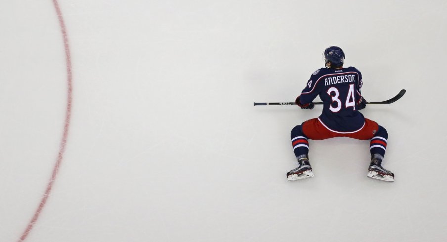 Josh Anderson gets ready during pregame warmups