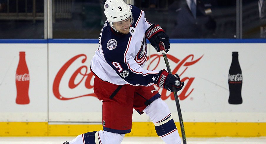 Artemi Panarin shoots the puck against the New York Rangers at Madison Square Garden 