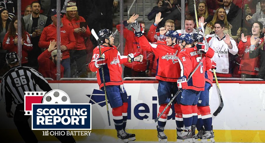 The Washington Capitals celebrate a goal against the Los Angeles Kings