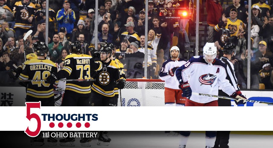 Boone Jenner skates away after the Boston Bruins score once again