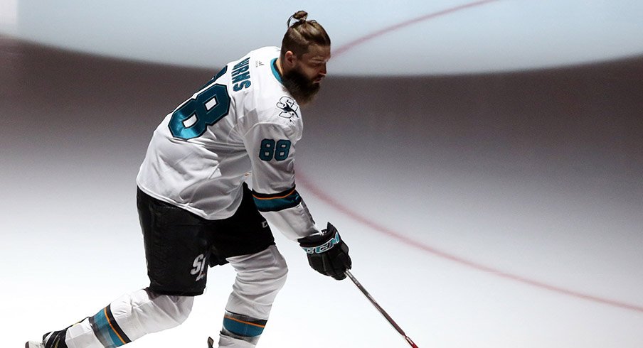 Brent Burns warms up before a game for the San Jose Sharks.