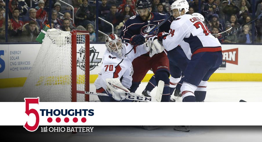 Nick Foligno narrowly missing a scoring chance against the Capitals.