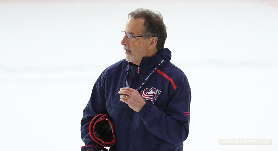 Blue Jackets head coach John Tortorella conducting practice.