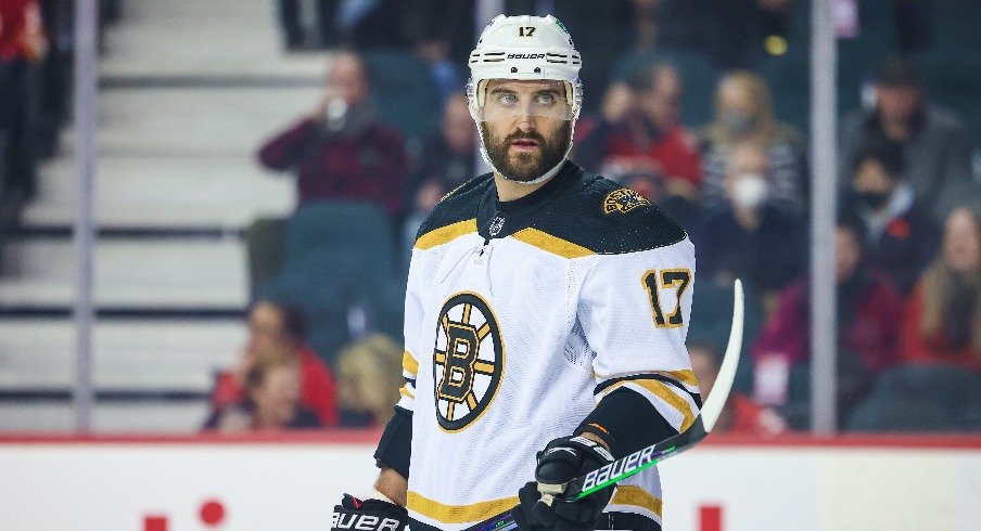 Boston Bruins left wing Nick Foligno against the Calgary Flames during the first period at Scotiabank Saddledome.