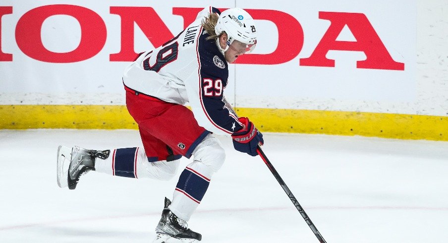 Columbus Blue Jackets left wing Patrik Laine (29) skates with the puck against the Minnesota Wild in overtime at Xcel Energy Center.