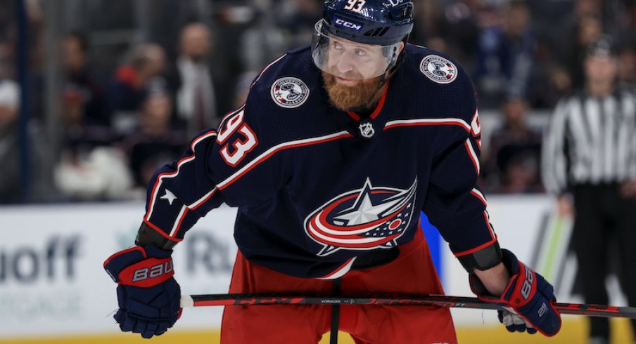 Columbus Blue Jackets' Jakub Voracek waits for the face-off against the Tampa Bay Lightning in the second period at Nationwide Arena.