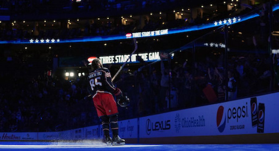 2nd star of the game Columbus Blue Jackets right wing Kirill Marchenko (86) after the game against the Ottawa Senators at Nationwide Arena.