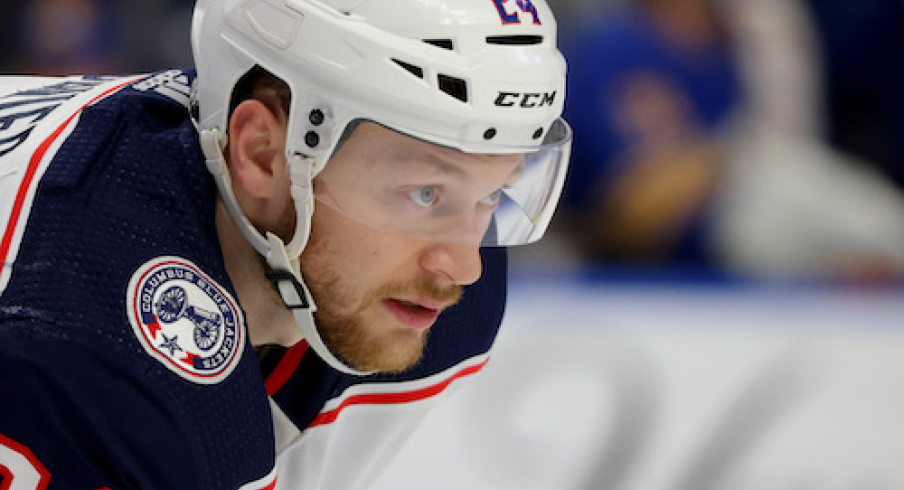 Columbus Blue Jackets right wing Mathieu Olivier (24) waits for the face-off during the second period against the Buffalo Sabres at KeyBank Center.