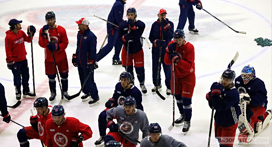 Blue Jackets prospects practice ahead of the NHL Prospect Tournament in Traverse City.