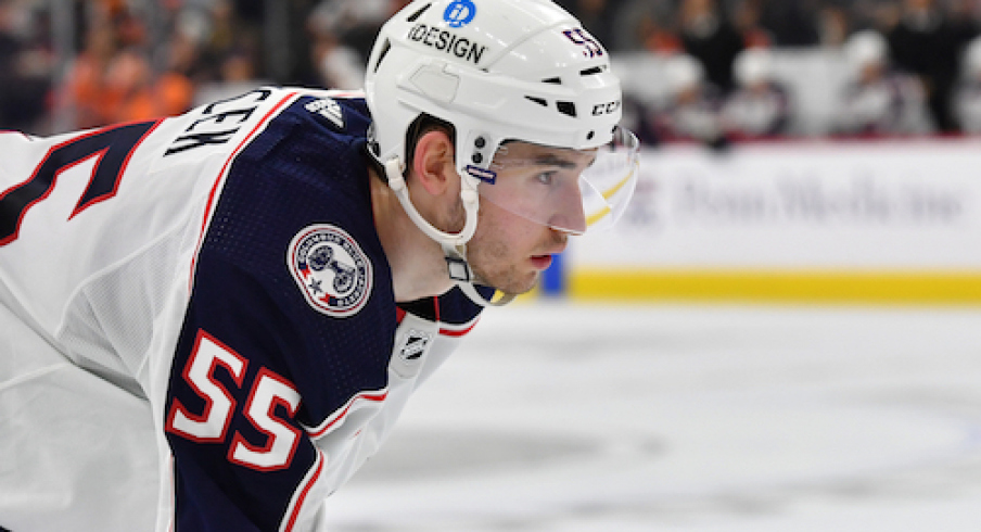 Columbus Blue Jackets defenseman David Jiricek (55) against the Philadelphia Flyers at Wells Fargo Center.