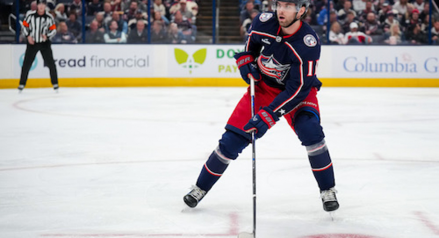 Columbus Blue Jackets center Adam Fantilli (11) skates against the Philadelphia Flyers in the first period at Nationwide Arena.