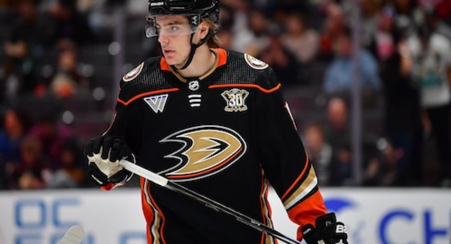 Anaheim Ducks center Leo Carlsson (91) against the Dallas Stars during the second period at Honda Center.