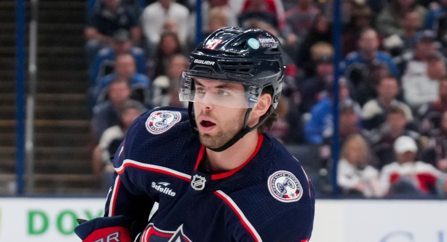 Columbus Blue Jackets center Adam Fantilli (11) skates against the Philadelphia Flyers in the first period at Nationwide Arena.