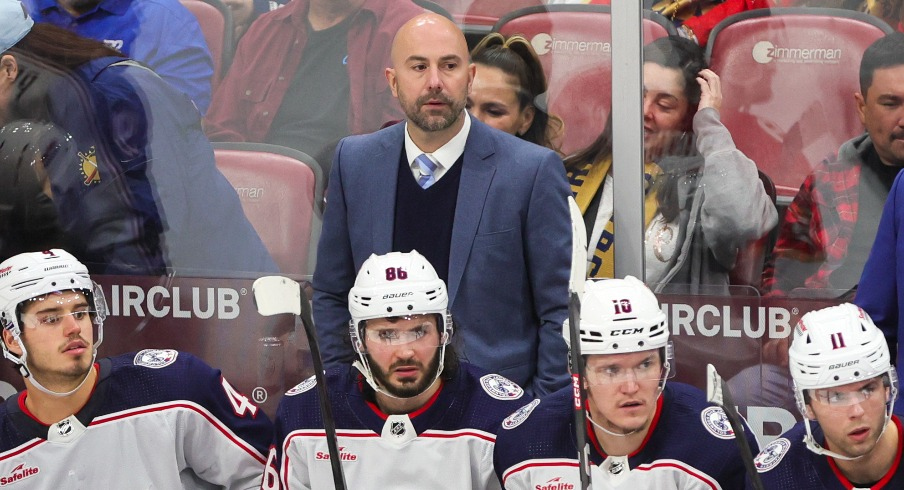 Columbus Blue Jackets head coach Pascal Vincent looks on from the bench against the Florida Panthers during the third period at Amerant Bank Arena.