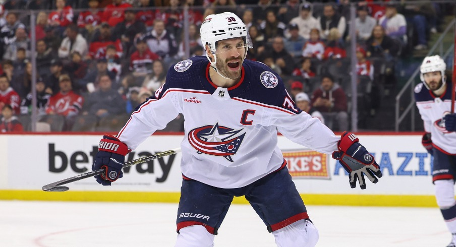 Columbus Blue Jackets center Boone Jenner (38) celebrates his goal against the New Jersey Devils during the first period at Prudential Center.