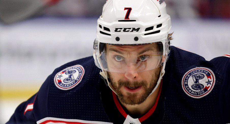 Columbus Blue Jackets center Sean Kuraly (7) waits for the face-off during the first period against the Buffalo Sabres at KeyBank Center.