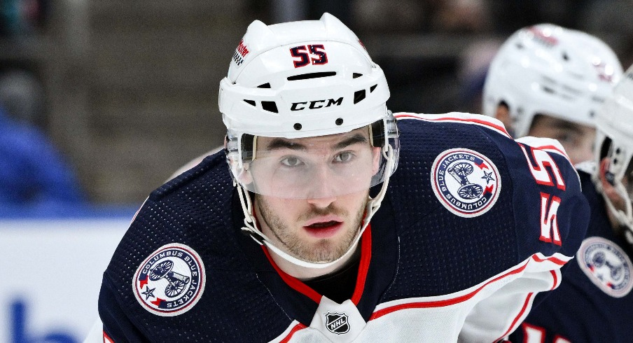 Columbus Blue Jackets defenseman David Jiricek (55) during a game against the New York Islanders at UBS Arena.