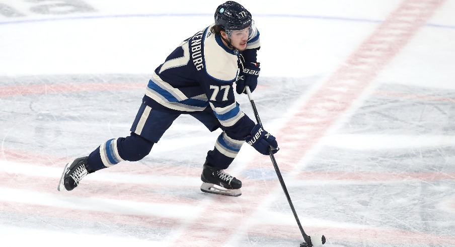 Columbus Blue Jackets defenseman Nick Blankenburg (77) handles the puck during the third period against the New Jersey Devils at Nationwide Arena.