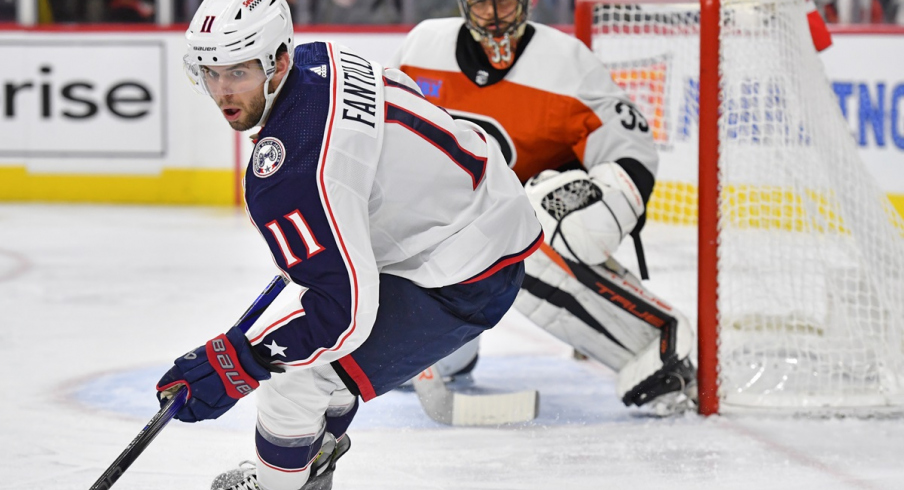 Columbus Blue Jackets forward Adam Fantilli skates against the Philadelphia Flyers