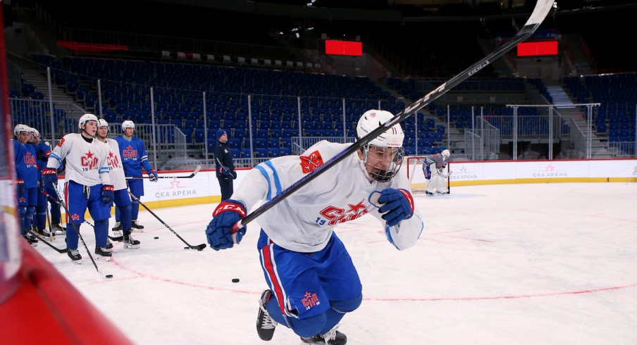 Ivan Demidov skates at practice for SKA 