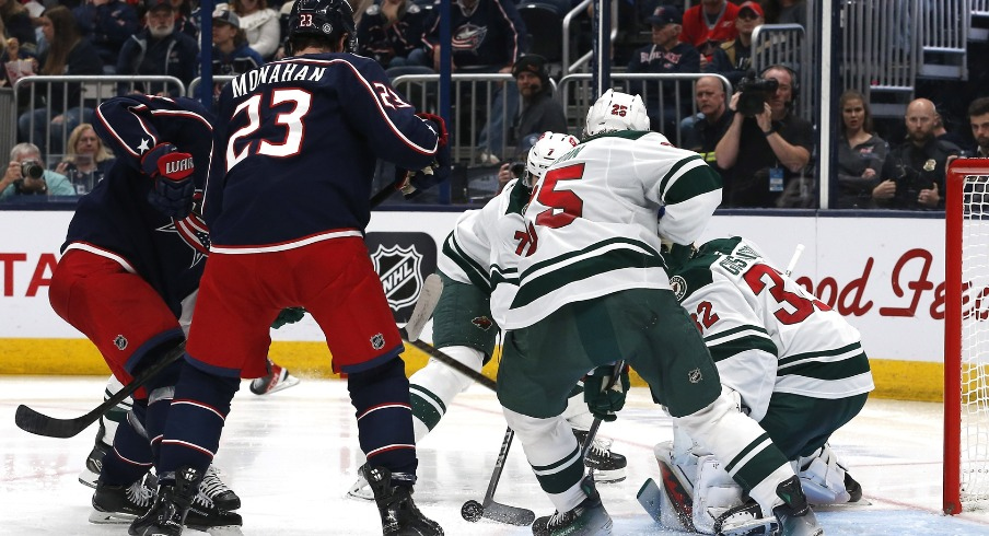 Yegor Chinakhov's late goal was the only tally for the Columbus Blue Jackets on Saturday night in a 3-1 loss to the Minnesota Wild.