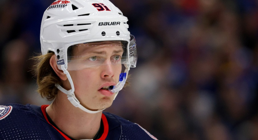 Columbus Blue Jackets center Kent Johnson (91) during the second period against the Buffalo Sabres at KeyBank Center. 