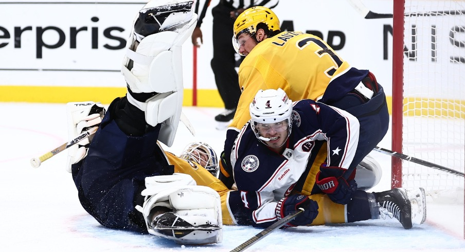 The Columbus Blue Jackets jumped out to a 2-0 lead Saturday night in Nashville but walked away with just one point in a 4-3 overtime loss to the Predators.