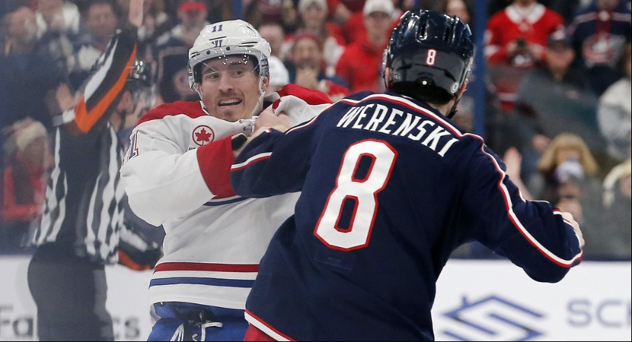 Zach Werenski's third-period goal to complete a Gordie Howe Hat Trick gave the Blue Jackets enough to take it to overtime, but the Jackets came up short in a 4-3 loss to the Canadiens.