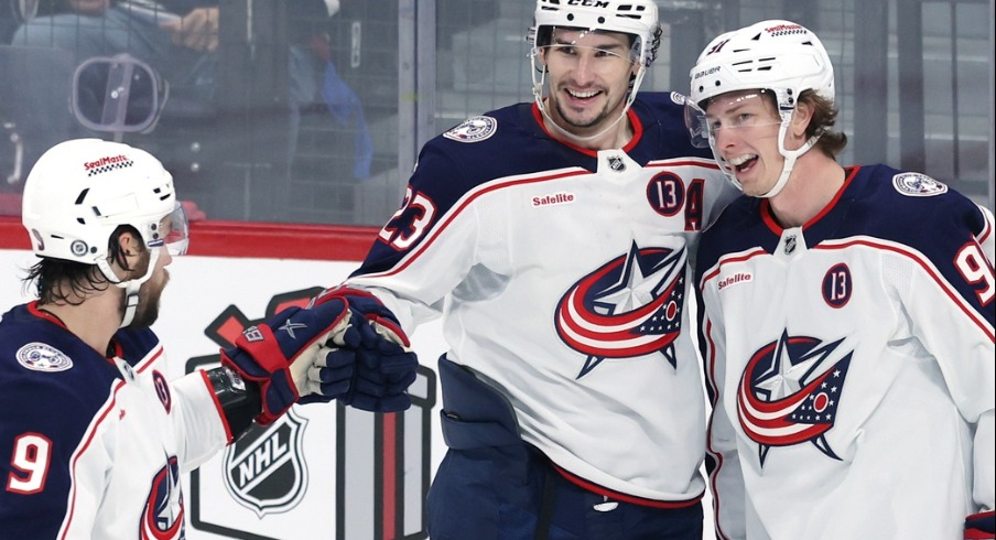 Kent Johnson scored a pair of third-period goals and Elvis Merzlikins made 24 saves to propel the Columbus Blue Jackets to a 4-1 victory over the Winnipeg Jets.