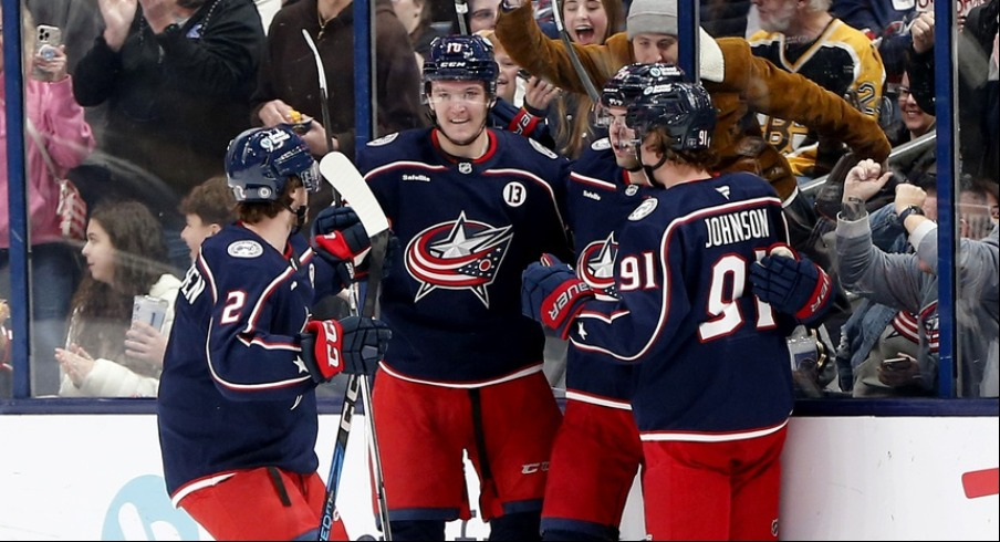 Sean Monahan and Dmitri Voronkov scored two goals each and the Columbus Blue Jackets scored three power play goals for the first time since 2021 in a 6-2 route of the Boston Bruins.