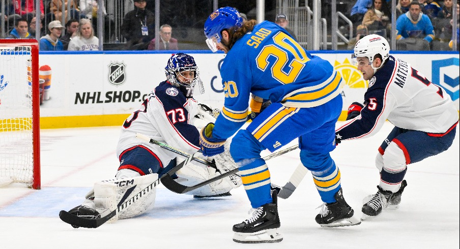 Jet Greaves came within seconds of a shutout in the best start of his NHL career and the Columbus Blue Jackets won their fourth straight game Saturday night in a 2-1 defeat of the St. Louis Blues.