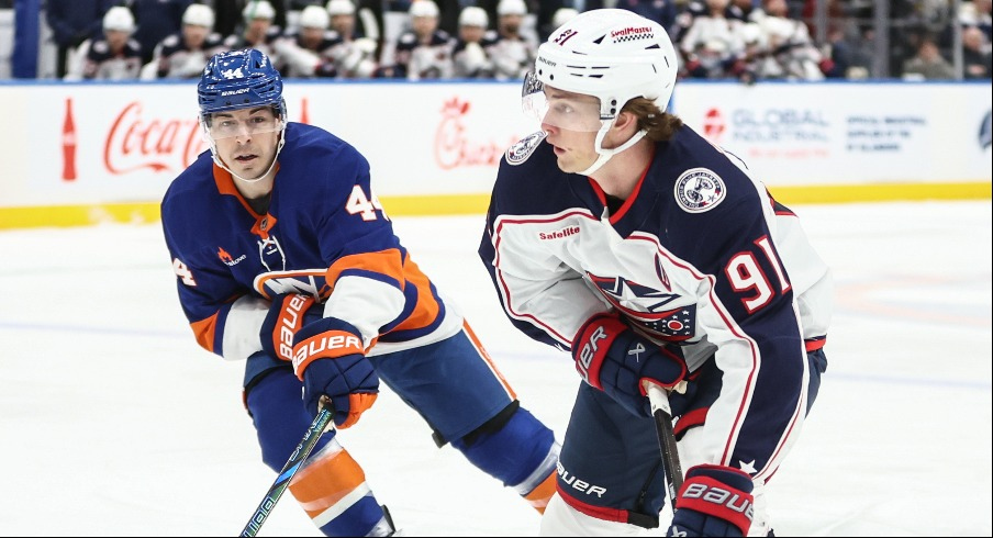 Kent Johnson's early power-play goal was it for the Columbus Blue Jackets offense Monday night, as their seven-game point streak came to an end with a 3-1 loss to the New York Islanders.