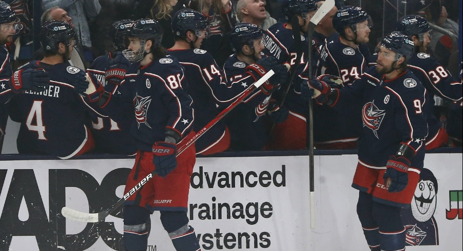 Kirill Marchenko scored twice and the Blue Jackets survived a late scare, holding on to beat the Dallas Stars 6-4 on Tuesday night.